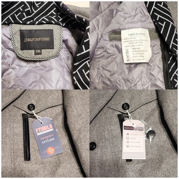 Amazon Wool Blend Detachable Scarf Mens Collar Trench Pea Coat Grey 2X-Large - Picture 6 of 7